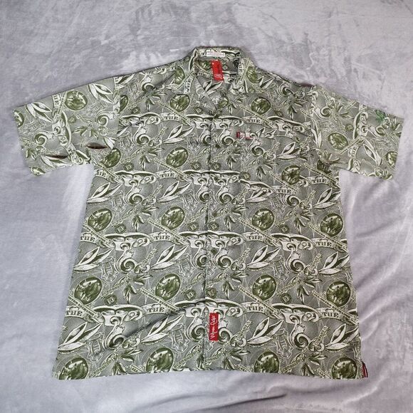 Vintage Ecko Unltd Money Print Button Shirt Mens XL Loop Collar Green Y2K - Picture 2 of 10